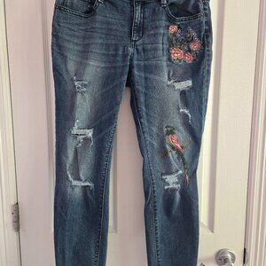 Size 14 distressed embroidered jeans